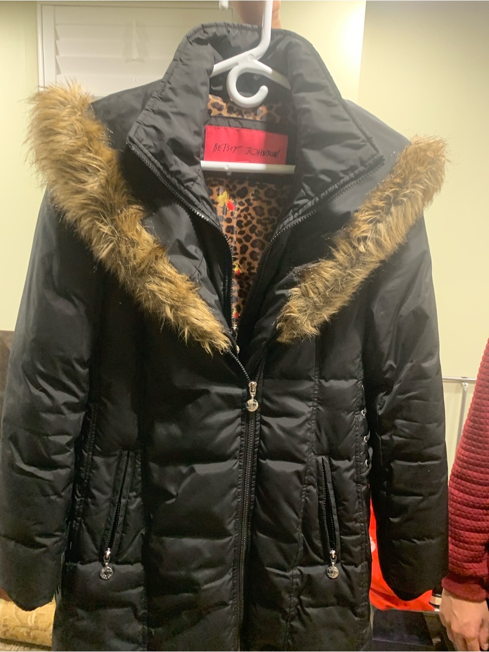 Betsey Johnson Black Puffer Coat with Faux Fur Trim